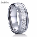 8mm Tungsten Ring with Meteorite Inlay Domed Finish Men Size 8-13