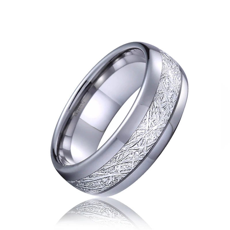 8mm Tungsten Ring with Meteorite Inlay Domed Finish Men Size 8-13