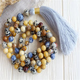 8mm Mixed Gemstone 108 Beads Tassel Necklace Retro