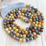 8mm Mixed Gemstone 108 Beads Tassel Necklace Retro