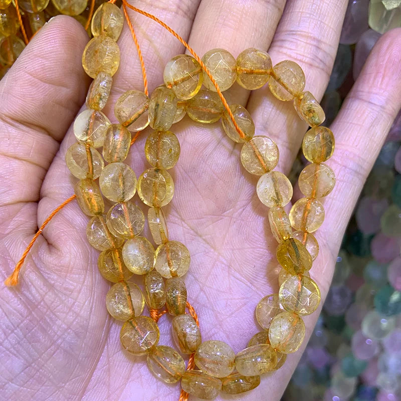 8mm Yellow Citrines Beads 15'' Coin DIY Loose Beads