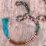 8mm Natural Rudraksha Turquoise Rose Quartz Beads Necklace