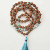 8mm Natural Rudraksha Aquamarine Jade Necklace Keychain Chakra Silver Reiki