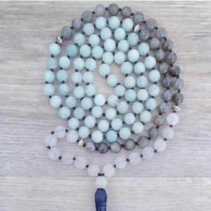 Spectrolite Amazonite Rose Crystal Beads Necklace Reiki Quartz Gift