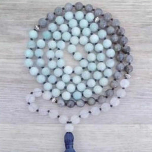 Spectrolite Amazonite Rose Crystal Beads Necklace Reiki Quartz Gift