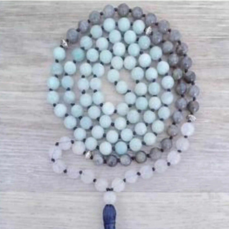 Spectrolite Amazonite Rose Crystal Beads Necklace Reiki Quartz Gift