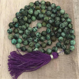 8mm African Turquoise 108 Beads Tassel Necklace Cuff Buddhism Healing