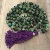 8mm African Turquoise 108 Beads Tassel Necklace Cuff Buddhism Healing
