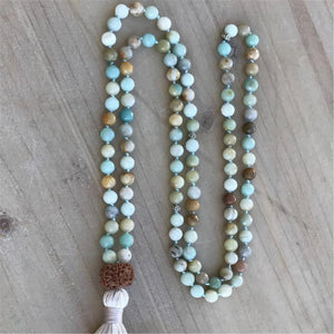Natural Amazonite 108 Beads Gemstoneknot Necklace Bless Yoga Pray Chakra