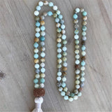 Natural Amazonite 108 Beads Gemstoneknot Necklace Bless Yoga Pray Chakra
