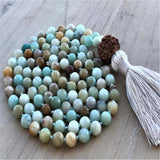Natural Amazonite 108 Beads Gemstoneknot Necklace Bless Yoga Pray Chakra