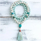 Natural Amazonite 108 Beads Tassel Necklace Wrist Prayer Spirituality
