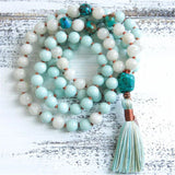 Natural Amazonite 108 Beads Tassel Necklace Wrist Prayer Spirituality