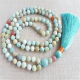 Natural Amazonite 108 Beads Tassel Necklace Healing Yoga Spirituality