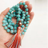Natural Aquamarine 108 Beads Tassel Necklace Lucky Meditation Chakra