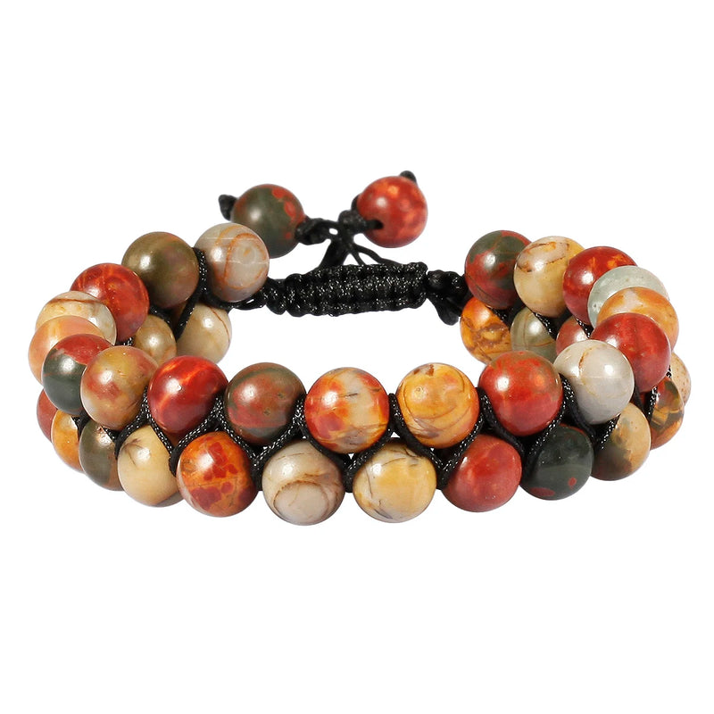 8mm Crystal Stone Beads Bracelet Double Layers Macrame Friendship Unisex