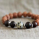 8mm Dalmatian Stone Garnet Rudraksha Beads Bracelet National Style
