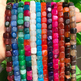 8mm Dragon Veins Agate Stone Beads Square Cube Spacer Jewelry DIY 15''