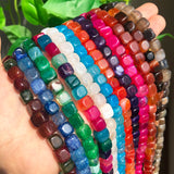 8mm Dragon Veins Agate Stone Beads Square Cube Spacer Jewelry DIY 15''