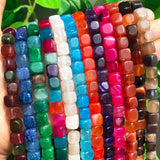 8mm Dragon Veins Agate Stone Beads Square Cube Spacer Jewelry DIY 15''