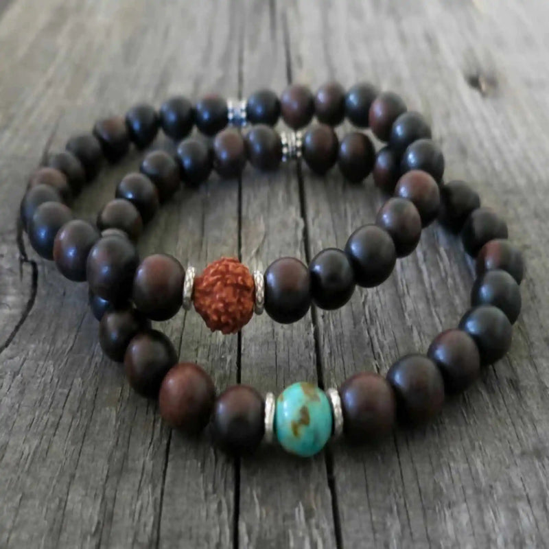8mm Ebony Tiger Wood African Turquoise Beads Bracelet