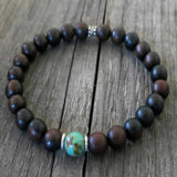 8mm Ebony Tiger Wood African Turquoise Beads Bracelet
