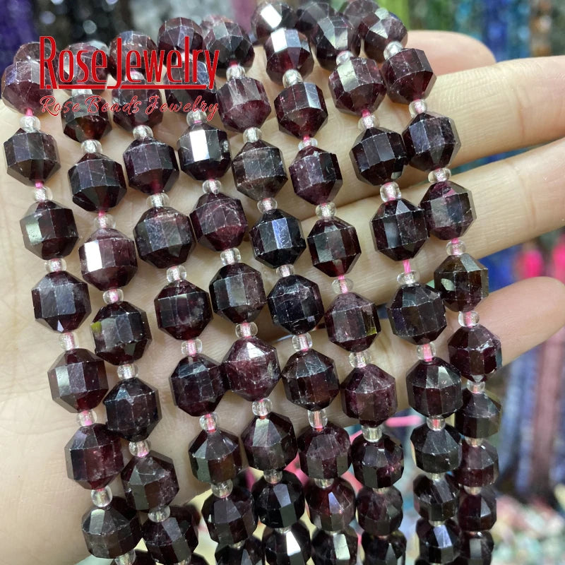 8mm Natural Garnet Beads Faceted Stone Loose Spacer Beads for Jewelry Making