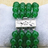 Natural Green Malaysia Chalcedony Jades Stone Round Beads Strand Bracelet