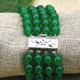 Natural Green Malaysia Chalcedony Jades Stone Round Beads Strand Bracelet