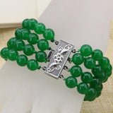 Natural Green Malaysia Chalcedony Jades Stone Round Beads Strand Bracelet