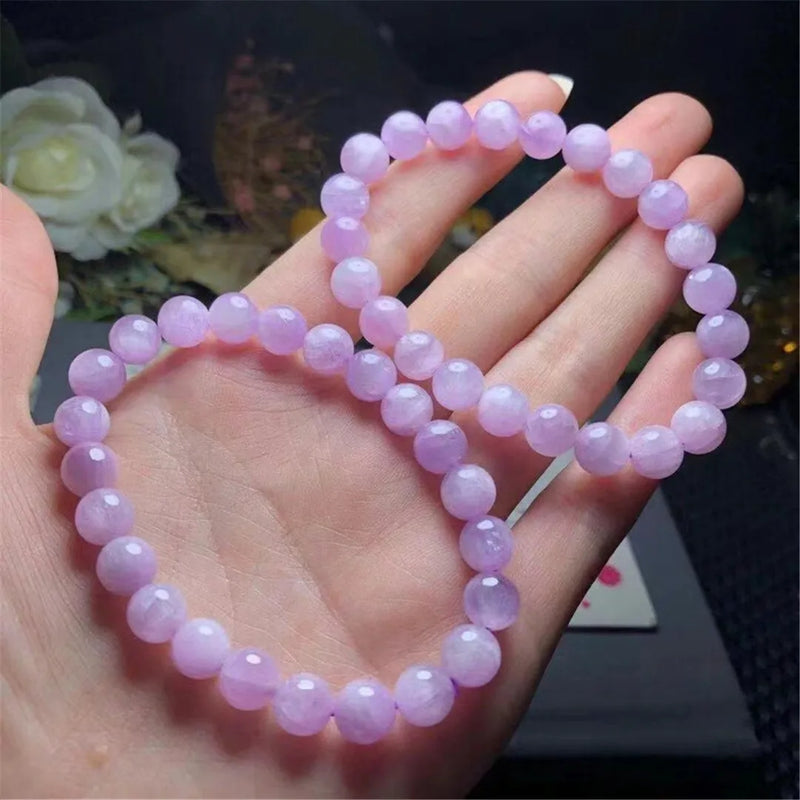 8mm Natural Kunzite Bracelet Healing Gift Crystal Stone Cat Eye Gemstone