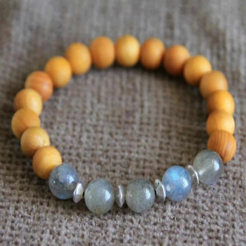 Labrador Gemstone Cedar Wood Bracelet Lucky Yoga Relief Chain