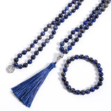 Lapis Lazuli Tiger Eye Stone Beaded Necklace Meditation Yoga Jewelry