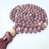 8mm Natural Lepidolite 108 Beads Tassel Necklace for Meditation