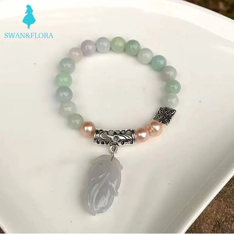 8mm Natural Myanmar Jadeite Bracelet Emerald Jewelry Stone Jade Women
