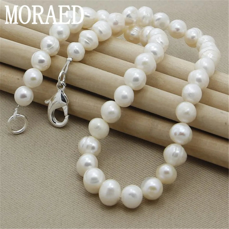 8mm Natural Pearl 925 Sterling Silver Necklace