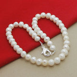 8mm Natural Pearl 925 Silver Necklace for Women Wedding Gift