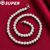 8mm Natural Pearl 925 Sterling Silver Necklace Engagement Wedding Jewelry