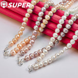 8mm Natural Pearl 925 Sterling Silver Necklace Engagement Wedding Jewelry