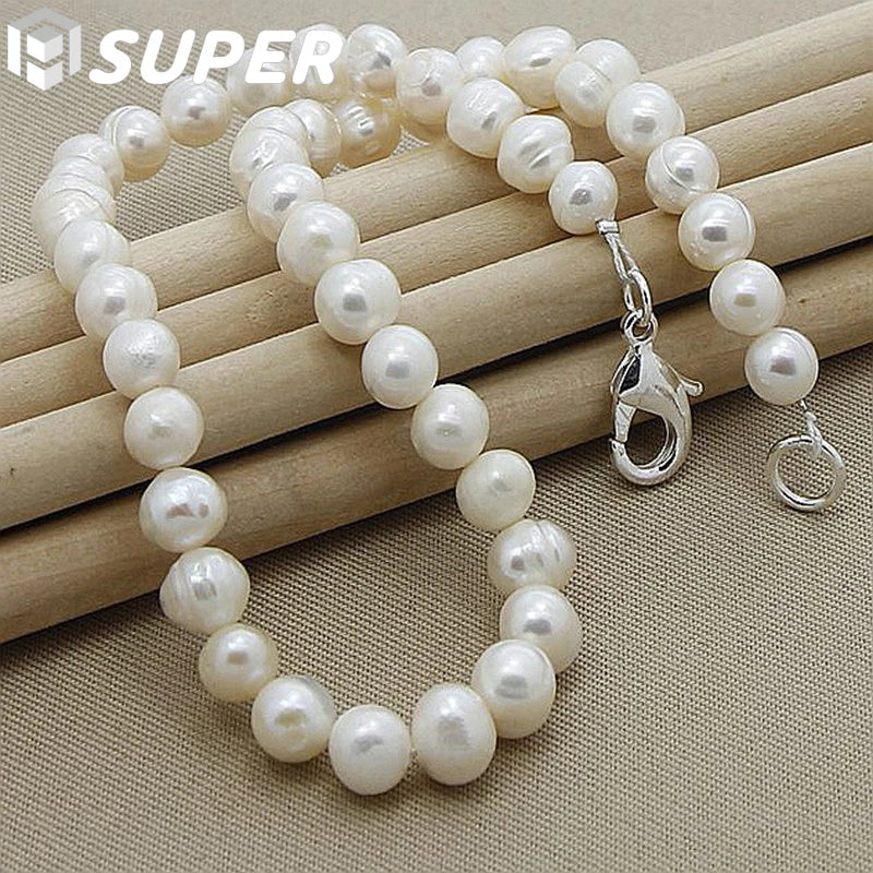8mm Natural Pearl 925 Sterling Silver Necklace Engagement Wedding Jewelry