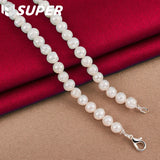 8mm Natural Pearl 925 Sterling Silver Necklace Engagement Wedding Jewelry