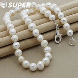 8mm Natural Pearl 925 Sterling Silver Necklace Engagement Wedding Jewelry