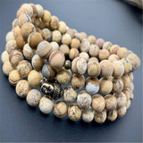 8mm Natural Picture Stone 108 Beads Multi-layer Bracelet Chakra Buddhism