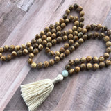 8mm Natural Picture Stone 108 Beads Tassel Necklace Lucky Bless Reiki