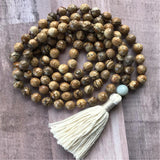 8mm Natural Picture Stone 108 Beads Tassel Necklace Lucky Bless Reiki