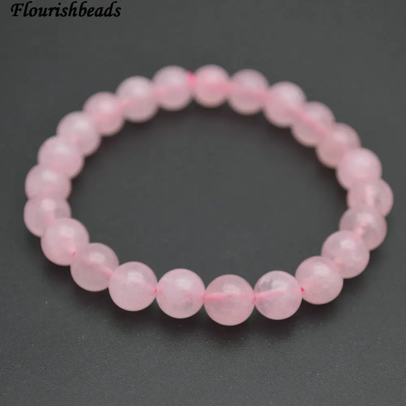 Pink Rose Quartz Stone Beaded Bracelet Woman Jewelry