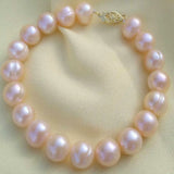 Pink Pearl Bead Bracelet 14k Yellow Gold Glowing Christmas Gift
