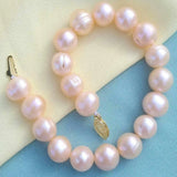 Pink Pearl Bead Bracelet 14k Yellow Gold Glowing Christmas Gift