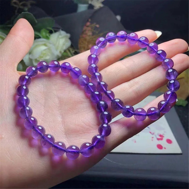 8mm Amethyst Quartz Bracelet Round Beads Reiki Gemstone