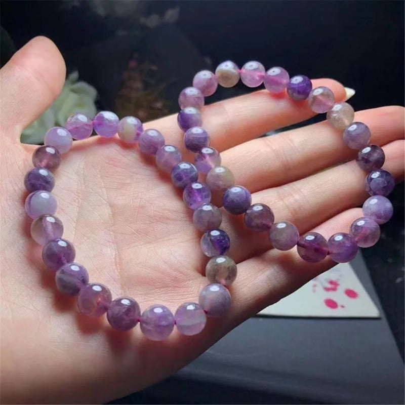 8mm Purple Rutilated Quartz Bracelet Natural Healing Crystal Beads